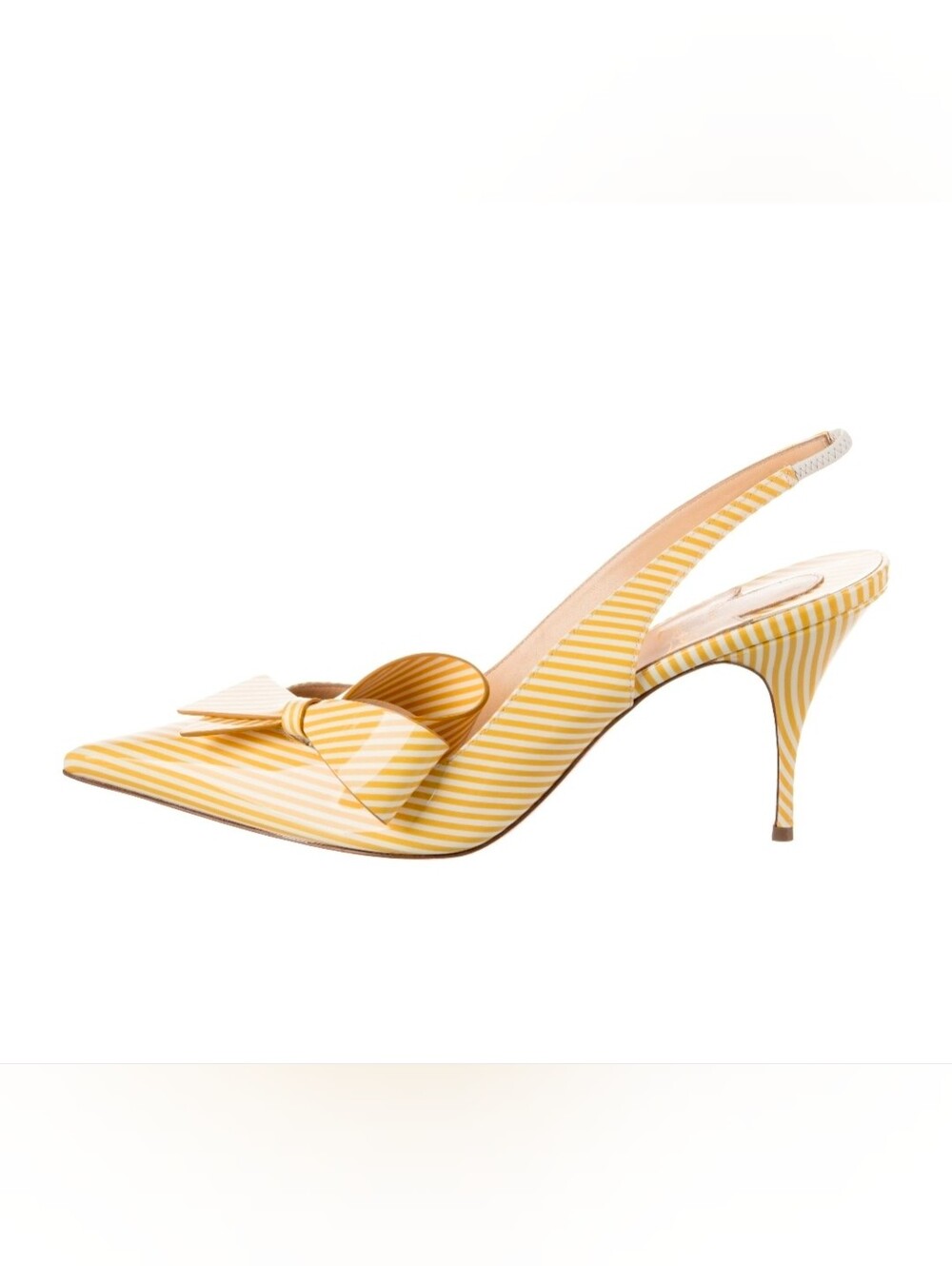 Christian Louboutin Clare Nodo Yellow Patent Striped Slingback Heels w/ Bow Sz40